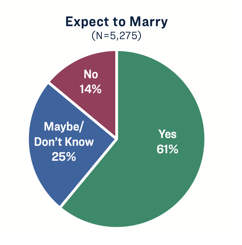 Pie chart showing percent of young adults who expect to marry by response